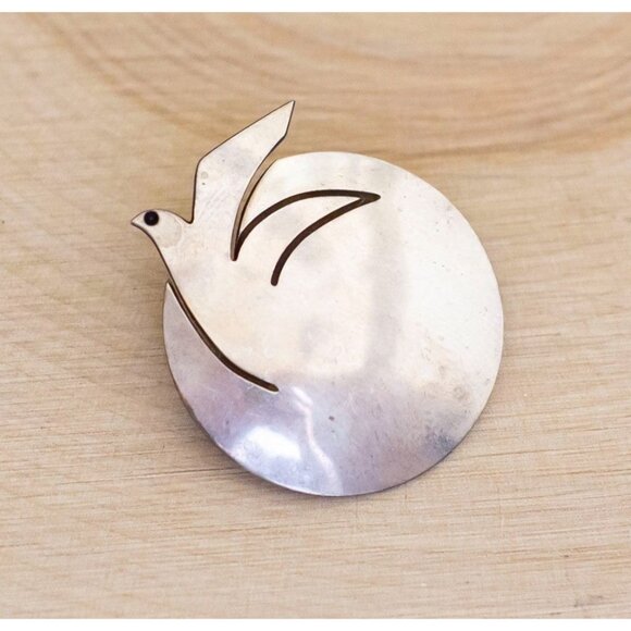 Vintage Sterling Silver Dove Circle Brooch - BC1 - Picture 1 of 2